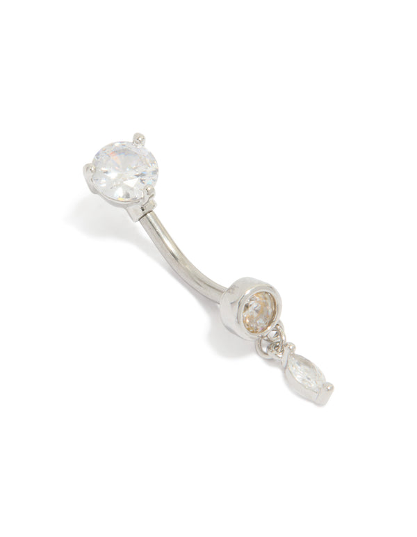 Surgical Steel Cubic Zirconia Round Charm Belly Bar