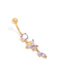 Gold Plated Surgical Steel Purple Cubic Zirconia  Butterfly Leaf Drop Belly Bar - link has visual effect only