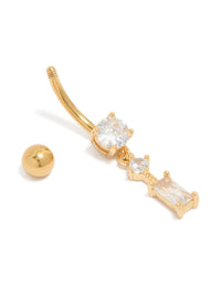 Gold Plated Surgical Steel Multi-Shaped Cubic Zirconias Belly Bar - link has visual effect only