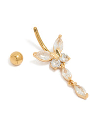 Gold Plated Surgical Steel Cubic Zirconia Marquise Butterfly Belly Bar - link has visual effect only