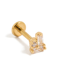 Showcasing a gold plated titanium cubic zirconia rectangle cluster single flat back stud with clear accents front view - link has visual effect only