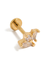 Crafted from titanium with cubic zirconia stones in multi shaped cluster design, this gold plated flat back stud features a polished finish front view - link has visual effect only