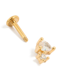 Designed with gold plated titanium cubic zirconia pear cluster single flat back stud post detail view - link has visual effect only