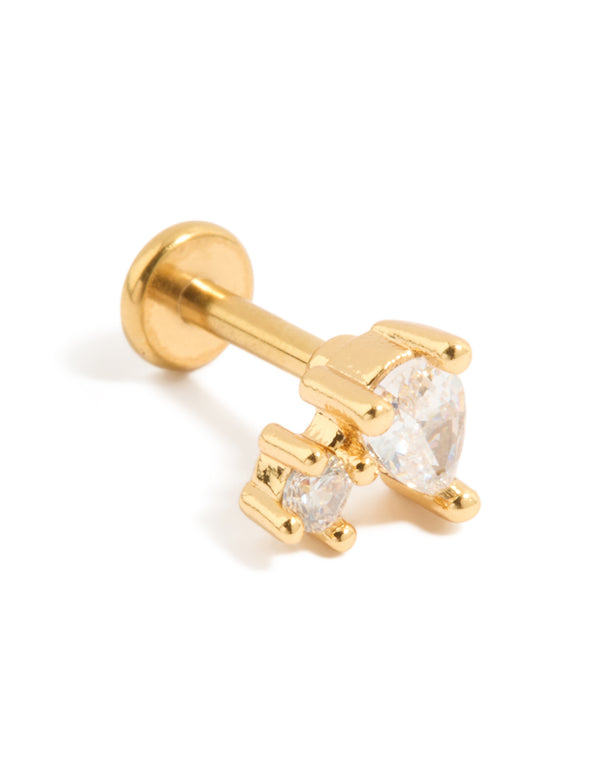 Showcasing a gold plated titanium cubic zirconia pear cluster single flat back stud with detailed craftsmanship front view