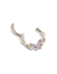 Designed with titanium lilac cubic zirconia butterfly clicker ring in silver and clear detail view - link has visual effect only
