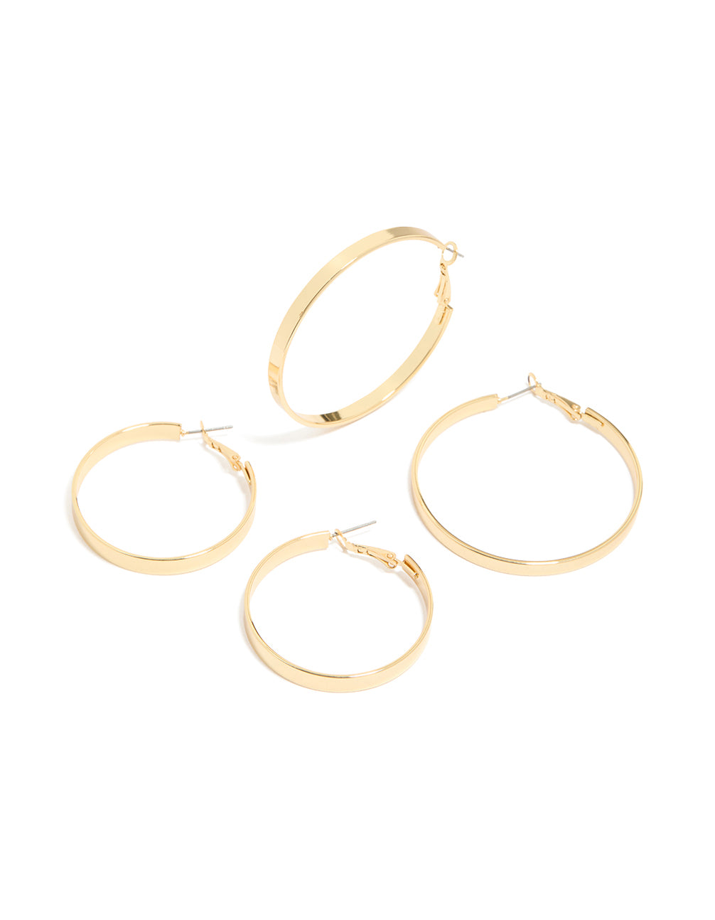 Explore these statement wide flat hoop earrings in a 2-pack crafted from gold plated material front view