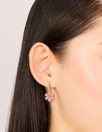 Gold Pink Diamante Flower & Heart Huggie Earrings 3-Pack - link has visual effect only
