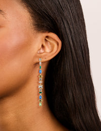Gold Blue & Green Diamante Long Drop Earrings - link has visual effect only