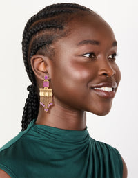 Gold Purple Beaded Chain Drop Earrings - link has visual effect only