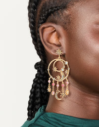 Gold Pink & Clear Diamantes  Celestial Circle Drop Earrings - link has visual effect only