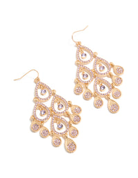 Showcasing gold purple diamante open drop earrings with charm details in a statement style front view - link has visual effect only