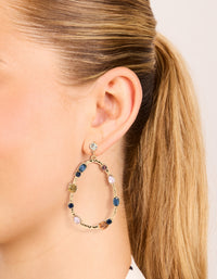 Gold Dark Blue & Peach Diamantes  Open Oval Drop Earrings - link has visual effect only