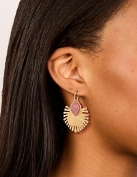 Gold Pink Stone Fanned Drop Earrings - link has visual effect only