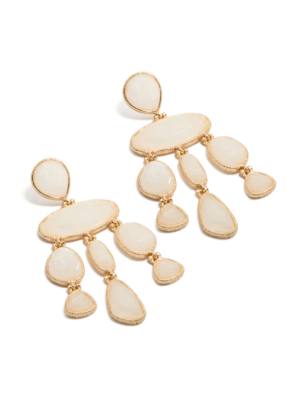 Gold Cream Marble Stones Drop Earrings