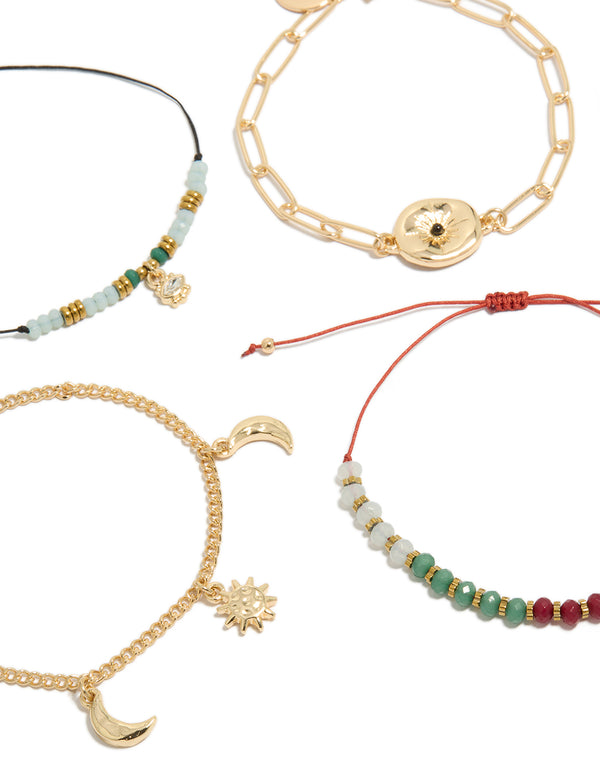 Gold Celestial & Beaded Bracelets 4-Pack
