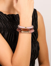 Mixed Pink  Resin & Gold Stretch Bracelets 3-Pack - link has visual effect only