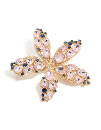 Gold Pink & Blue Diamantes Pointed Flower  Brooch - link has visual effect only