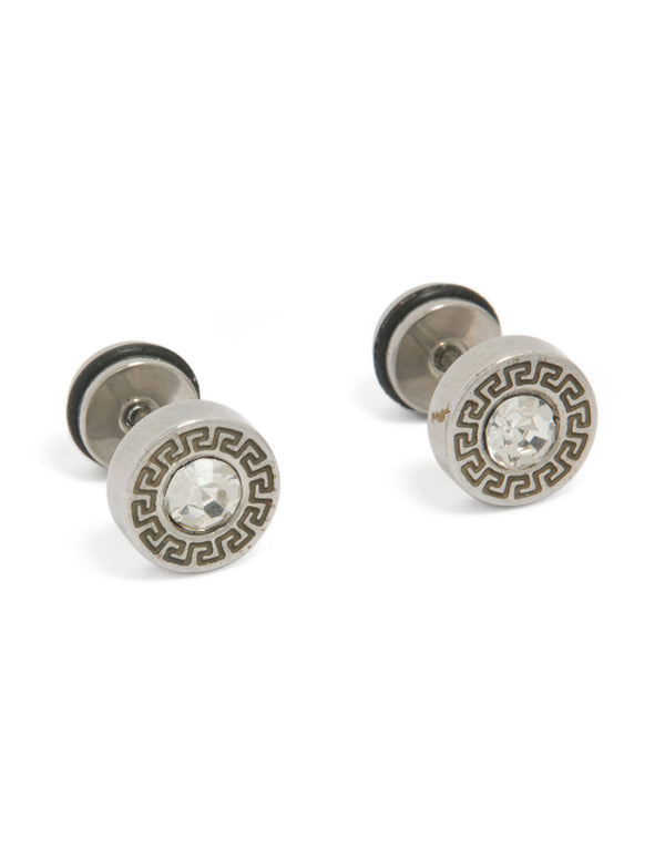 Mens Waterproof Stainless Steel Round Cubic Zirconia Flat Back Studs