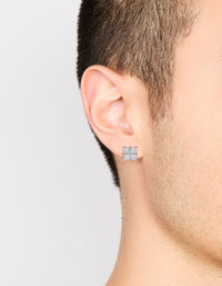 Mens Waterproof Stainless Steel Multi Square Cubic Zirconia Stud Earrings - link has visual effect only
