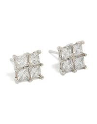 Mens Waterproof Stainless Steel Multi Square Cubic Zirconia Stud Earrings - link has visual effect only
