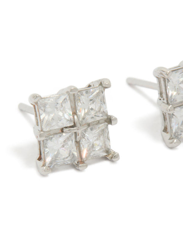 Mens Waterproof Stainless Steel Multi Square Cubic Zirconia Stud Earrings