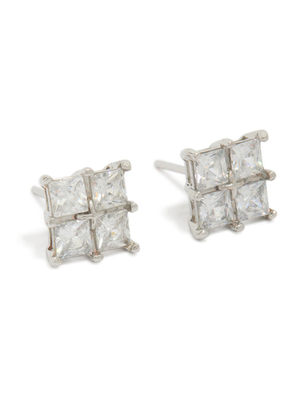 Mens Waterproof Stainless Steel Multi Square Cubic Zirconia Stud Earrings