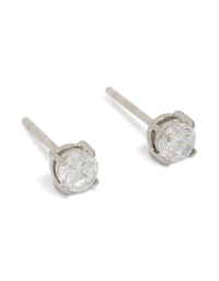 Showcasing mens waterproof stainless steel mini round clear cubic zirconia stud earrings in silver front view - link has visual effect only