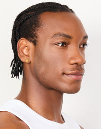Discover mens waterproof gold plated stainless steel round flat back studs on model view - link has visual effect only
