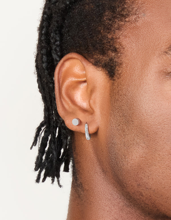 Waterproof Men's Stainless Steel Flat Stud & Huggie Earrings 2-Pack