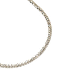 Showcasing mens waterproof stainless steel mini snake chain necklaces with silver finish in 2-pack close up view - link has visual effect only