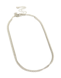 Featuring men's waterproof stainless steel mini box and twist chain necklaces in silver 2-pack front view - link has visual effect only