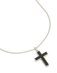 Mens Waterproof Stainless Steel Black Enamel Cross Necklace - link has visual effect only
