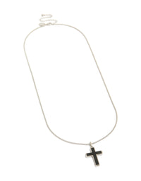 Mens Waterproof Stainless Steel Black Enamel Cross Necklace - link has visual effect only