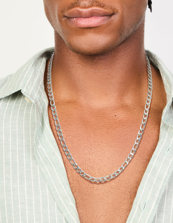 Mens Waterproof Stainless Steel Classic Figaro Link Necklace