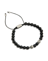 Mens Waterproof Stainless Steel Black Beaded Toggle Bracelet - link has visual effect only