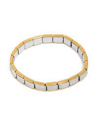 Mens Waterproof Mixed Plated Stainless Steel Stretch Link Chain Bracelet - link has visual effect only