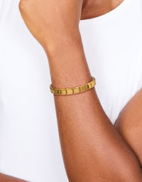 Mens Waterproof Gold Plated Stainless Steel Stretch Link Chain Bracelet - link has visual effect only