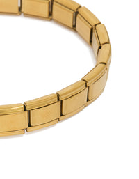 Mens Waterproof Gold Plated Stainless Steel Stretch Link Chain Bracelet - link has visual effect only