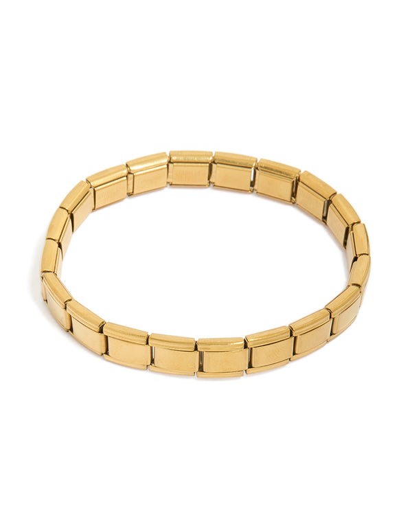 Mens Waterproof Gold Plated Stainless Steel Stretch Link Chain Bracelet