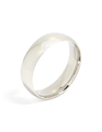 Featuring a mens waterproof stainless steel smooth band ring in silver side detail view - link has visual effect only