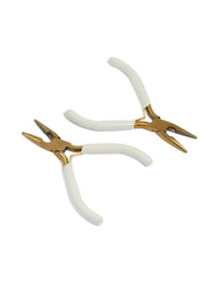 Featuring waterproof gold plated surgical steel paperclip permanent bracelets pack with application tools close up view - link has visual effect only