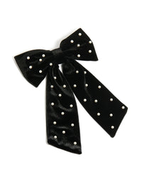Black Velvet Pearl Stud Bow Clip - link has visual effect only