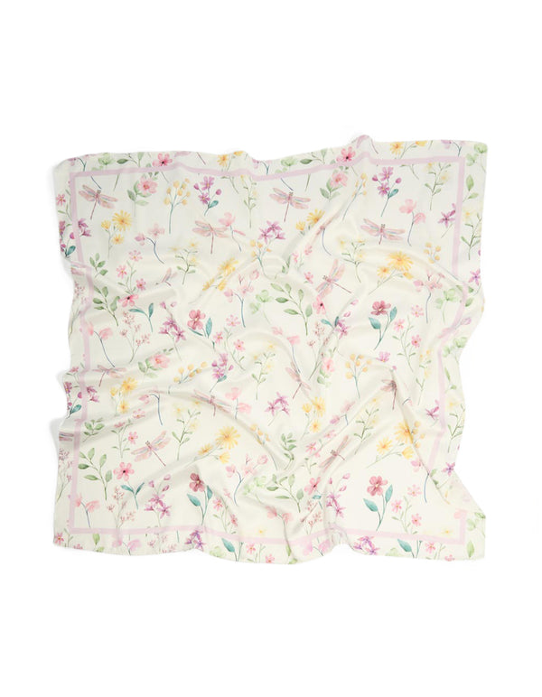 White Yellow & Pink Flower Print Fabric Scarf