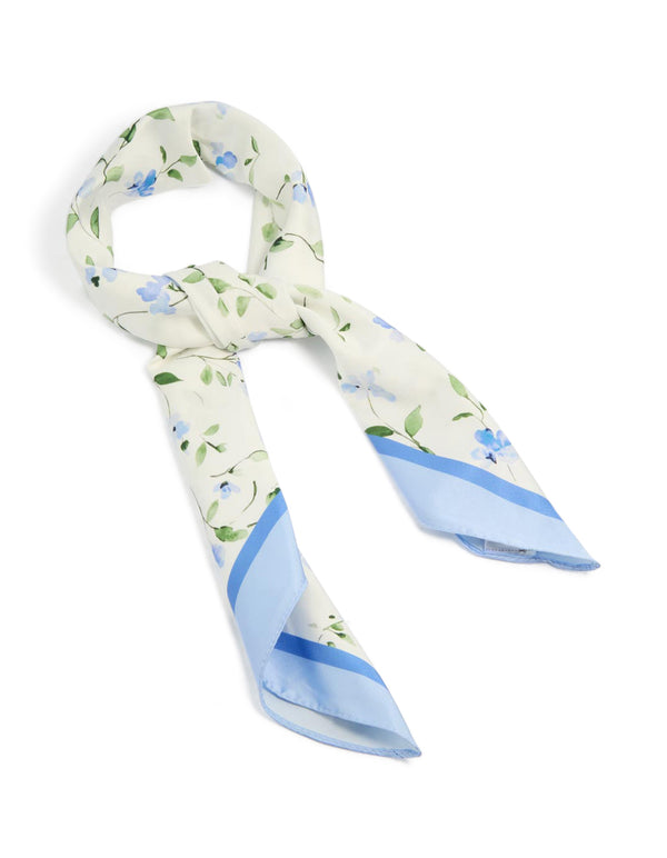 White Blue Flower Print Fabric Scarf
