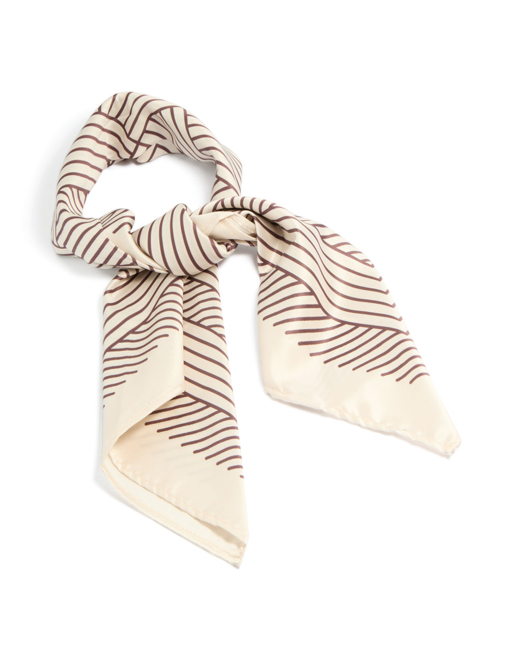 Showcasing a cream brown geometric wavy lines fabric scarf in cornsilk front view