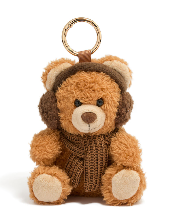 Brown Plush Winter Bear Key Chain