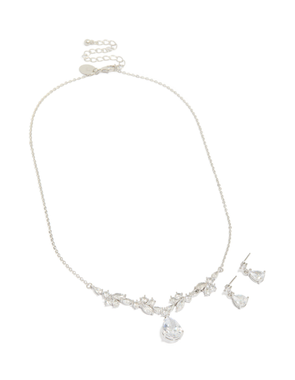 Silver Cubic Zirconia Dainty Necklace & Earrings Set