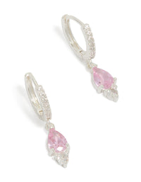 Silver Plated Cubic Zirconia Pink Huggie Drop Earrings - link has visual effect only