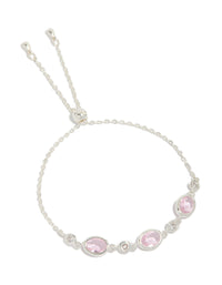 Silver Plated Pink Cubic Zirconia Triple Bezel Toggle Bracelet - link has visual effect only