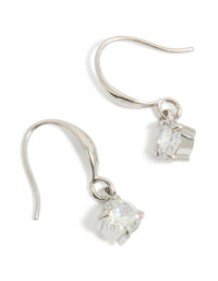 Showcasing waterproof stainless steel sleek drop earrings with round cut cubic zirconia in silver and clear front view - link has visual effect only